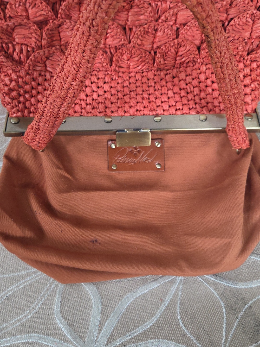 Patricia Nash Ferrara Woven Raffia Frame Bag, Koi Orange Satchel! - Picture 15 of 16